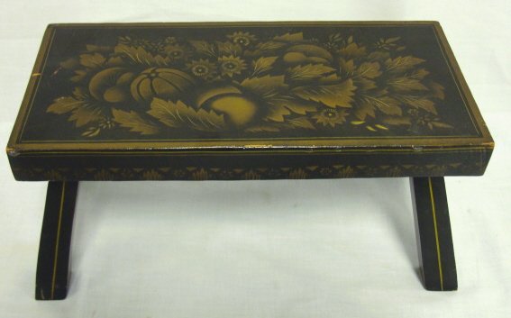 PAINT DECORATED WOODEN STOOL; ARTIST SIGNED NATAL