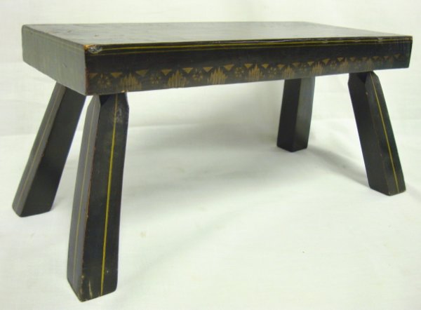 PAINT DECORATED WOODEN STOOL; ARTIST SIGNED NATAL - 2