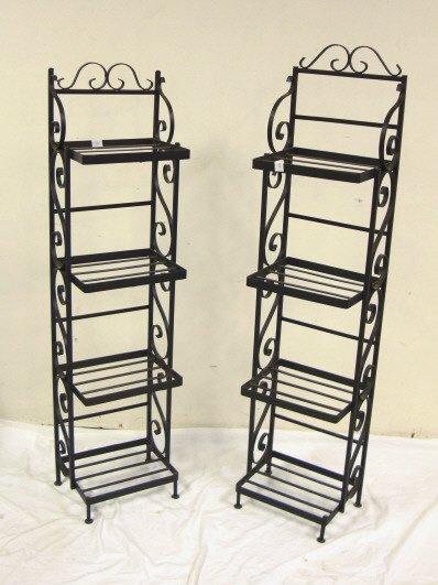 TWO IRON 4 TIER SHELVES; TALLEST IS 54 1/4 IN
