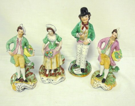 GROUP OF 4 STAFFORDSHIRE FIGURES; 2 ARE SIGNED ST
