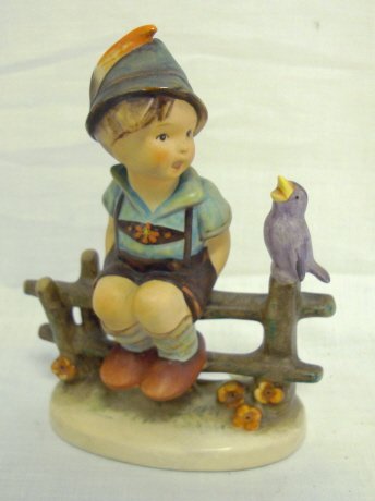 FULL BEE HUMMEL, GERMANY; BOY ON A FENCE W/BIRD S