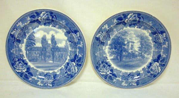 2 WEDGWOOD BLUE TRANSFER PLATES, HOBOKEN, NJ; STE