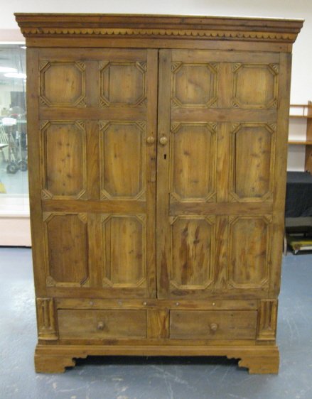 LARGE 2 DR, 2 DRW COUNTRY CUPBOARD; 74 IN H, 55 I