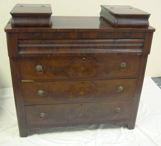 MAHOGANY 4 DRW DRESSER W/2 TOP BOXES; ONE BOX NEE