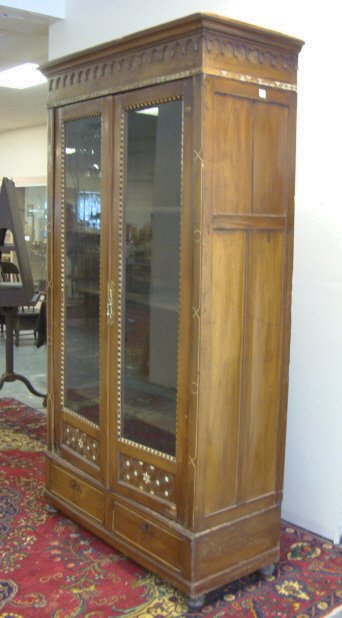 INLAID BOOKCASE W/2 GLASS DOORS & 2 DRAWERS; SOME - 2