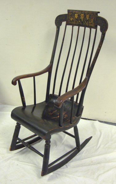 PAINT DECORATED SPINDLE BACK ARM ROCKER; SOME PAI