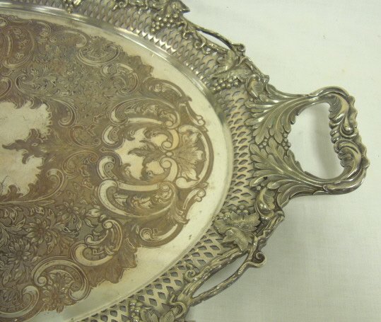 HEAVY SILVER PLATED TRAY W/RETICULATED RIM & RELI - 2