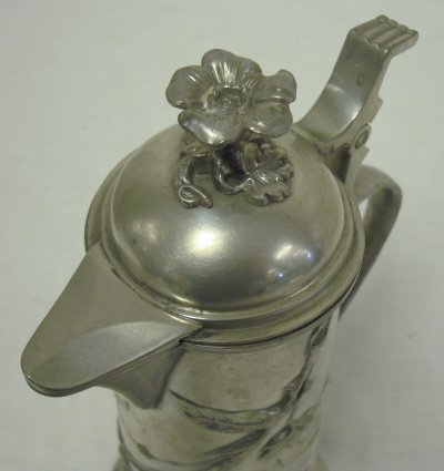 ART NOUVEAU PEWTER CHOCOLATE POT W/RELIEF FLORAL; - 2