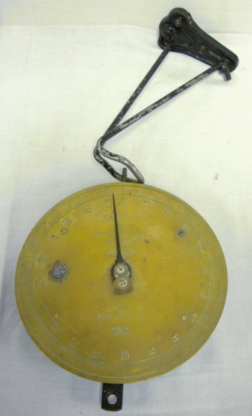 SALTER BRASS FACE HANGING SCALE W/BRACKET; 8 1/4 