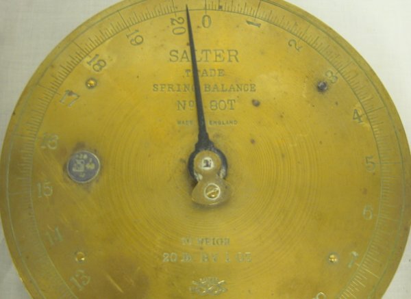 SALTER BRASS FACE HANGING SCALE W/BRACKET; 8 1/4  - 2