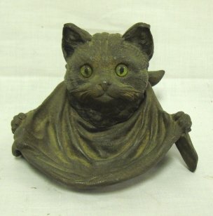 METAL CAT W/BIB INKWELL; GLASS EYES, ORIGINAL GLA