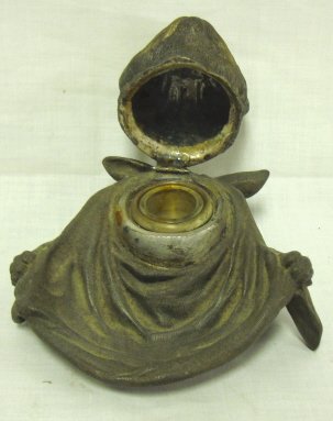 METAL CAT W/BIB INKWELL; GLASS EYES, ORIGINAL GLA - 2
