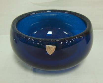 BLUE ORREFORS ART GLASS BOWL; FRIT DECORATION; HA