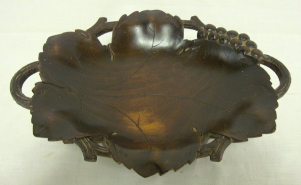 CARVED WOODEN CARD TRAY W/THORENS MUSIC BOX; 10 1