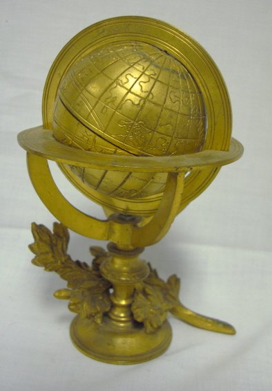 GILT METAL GLOBE ORNAMENT, 6 1/4 IN H