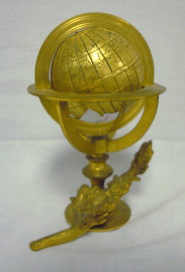 GILT METAL GLOBE ORNAMENT, 6 1/4 IN H - 2