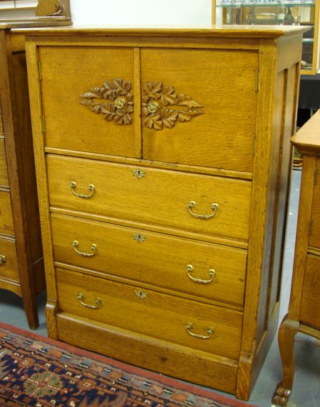 OAK 3 DRW CHEST W/2 BONNET BOXES; 47 1/2 IN H, 34