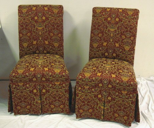 PR OF UPHOLSTERED CHAIRS; 42 IN H, 21 IN W, APPRO