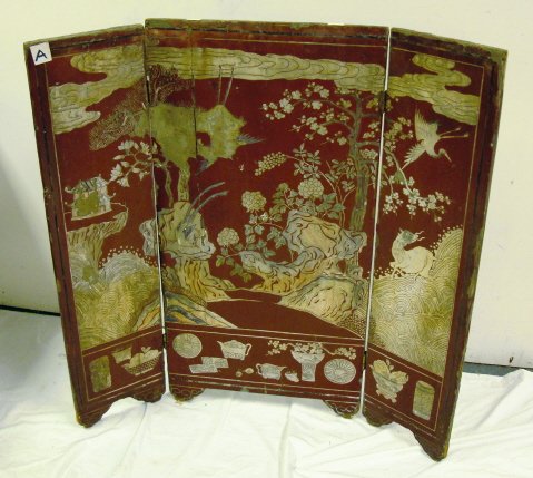 CARVED WOODEN 3 PART FOLDING SCREEN, IN THE ROUGH