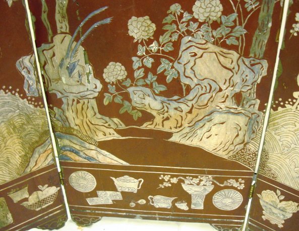 CARVED WOODEN 3 PART FOLDING SCREEN, IN THE ROUGH - 2