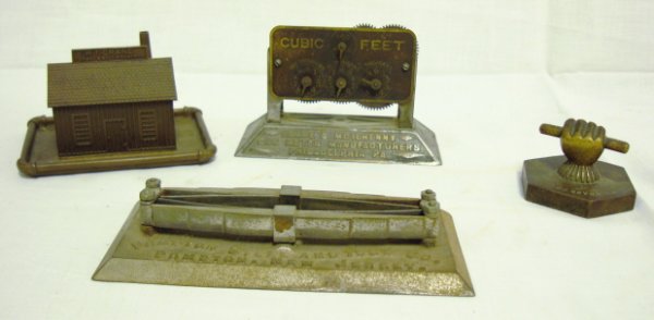 GROUP OF 4 METAL ADVERTISING PAPERWEIGHTS; HELME