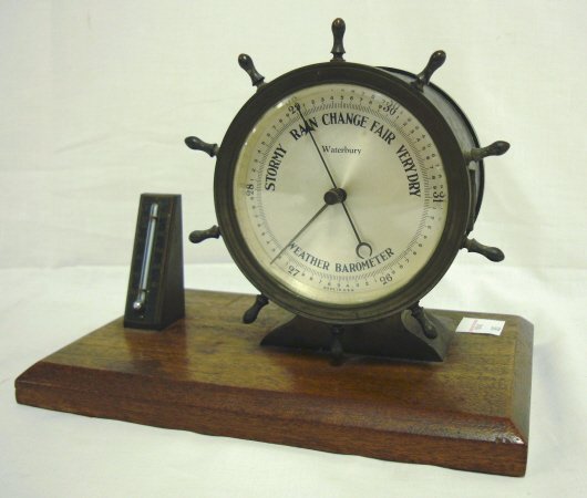 WATERBURY SHIPS WHEEL BAROMETER W/THERMOMETER, MO
