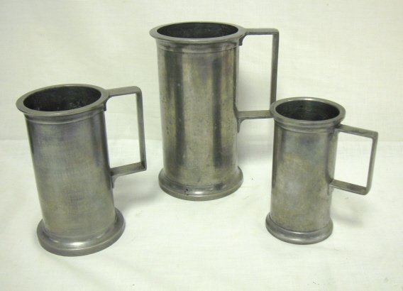 SET OF 3 SIGNED PEWTER MEASURES; GK W/EAGLE; TALL