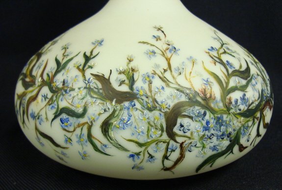 PR OF HAND PAINTED STAIN FINISH BLOWN MILK GLASS - 2