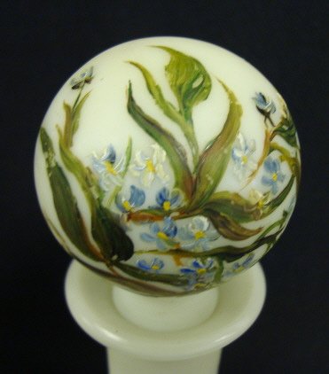 PR OF HAND PAINTED STAIN FINISH BLOWN MILK GLASS - 3