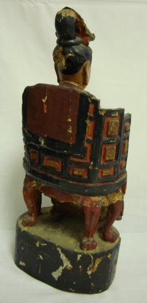 PAINT DECORATED ORIENTAL WOOD CARVING, MAN ON A T - 2