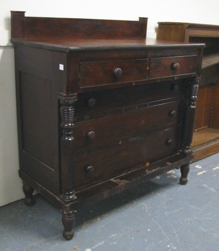 MAHOGANY EMPIRE SIDEBOARD W/FULL COLUMN FRONT; TW