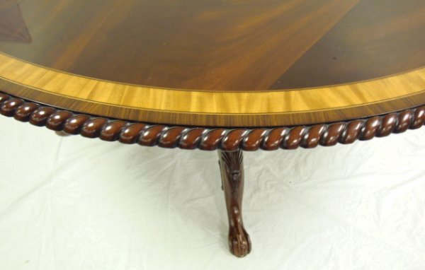 BALL & CLAW FOOT ROUND BANDED MAHOGANY DINING TAB - 2