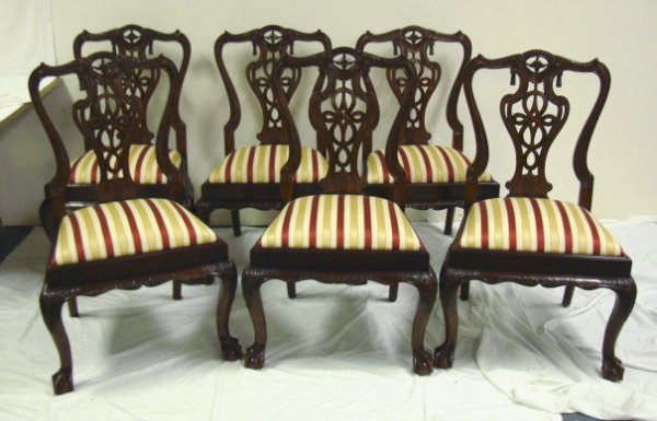 SET OF 6 CARVED CHIPPENDALE STYLE CHAIRS; BALL &