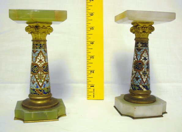 PR OF BRONZE CHAMPLEVE & ONYX MINI PEDESTALS, COR