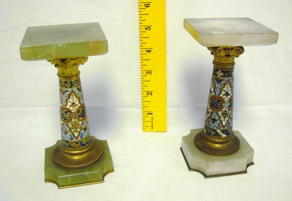 PR OF BRONZE CHAMPLEVE & ONYX MINI PEDESTALS, COR - 2