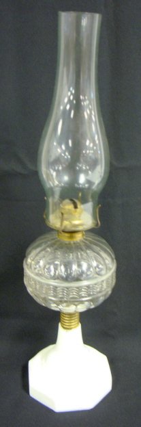 ATTERBURY *WAVE* KEROSENE LAMP W/MILK BASE; BRASS
