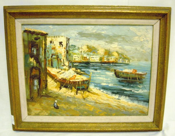 OIL ON CANVAS SEASIDE VILLAGE BY MARINO, 1977; WR