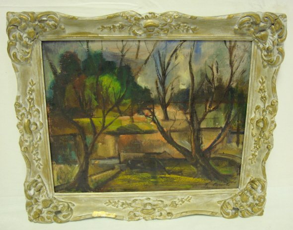 OIL ON CANVAS SEMI-ABSTRACT LANDSCAPE SIGNED CARO