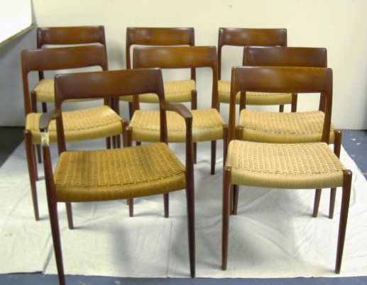 SET OF 8 J.L. MOLLERS MODEL DANISH MODERN CHAIRS;
