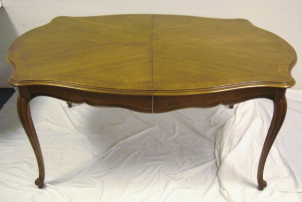 7 PC FRENCH STYLE DINING SET; BURL BANDED TABLE ( - 3