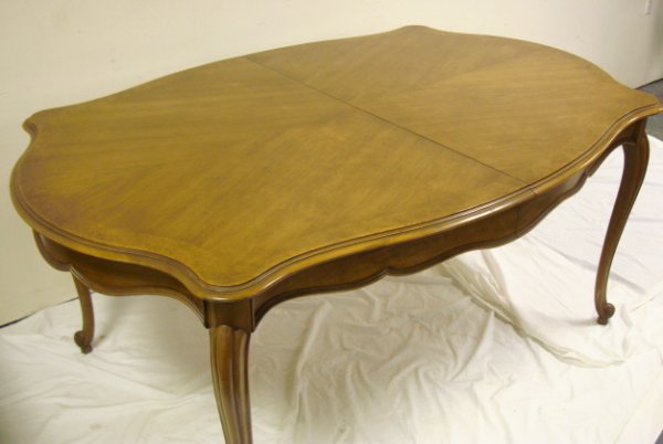 7 PC FRENCH STYLE DINING SET; BURL BANDED TABLE ( - 4