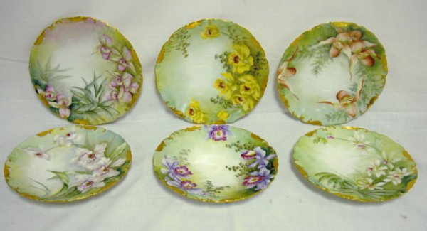 SET OF 6 T & V LIMOGES HAND PAINTED FLORAL PLATES