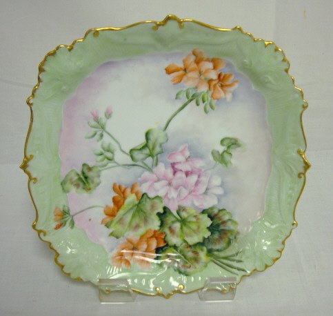 LARGE HAND PAINTED SQUARE PLATE, 11 1/4 IN