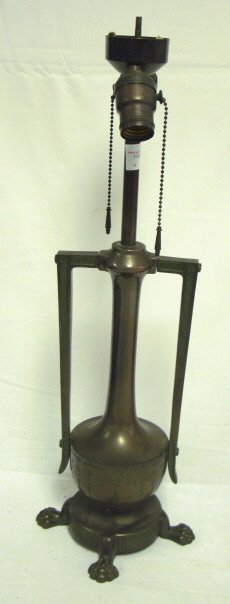 PATINATED COPPER ARTS & CRAFTS LAMP BASES; CLAW F
