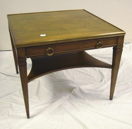 BAKER BRASS BOUND 1 DRW LAMP TABLE; 28 IN SQ, 22