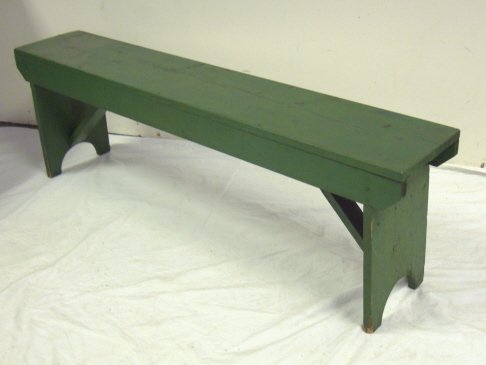 WOODEN BUCKET BENCH, PAINTED GREEN; 50 IN X 9 IN,