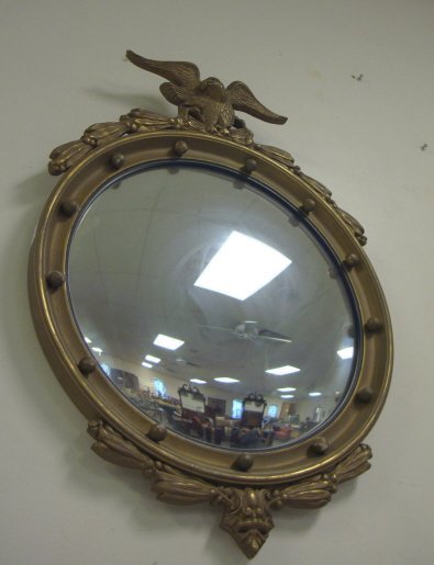 ROUND BULLSEYE MIRROR IN FRAME W/EAGLE CREST; OVE