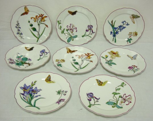 SET OF 8 C.H. PILLIVUYT, PARIS PLATES; FLOWERS &
