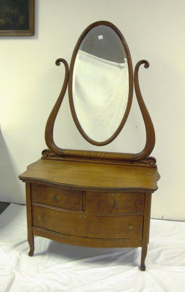 OAK PRINCESS DRESSER W/BEVELLED MIRROR; 3 DRW; 70