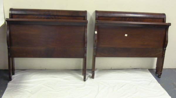 PR OF MAHOGANY TWIN SLEIGH BEDS W/RAILS; 42 1/2 I